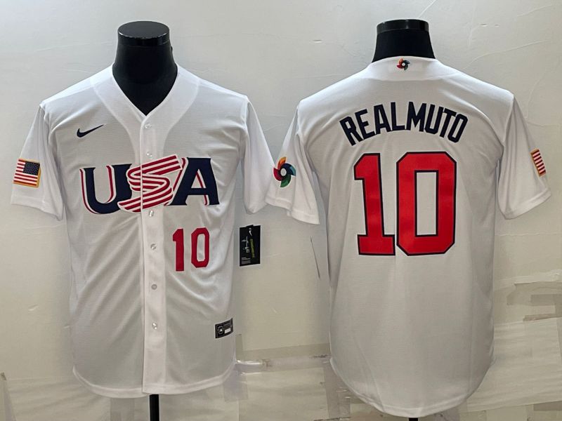 Men 2023 World Cub USA #10 Realmuto White Nike MLB Jersey9